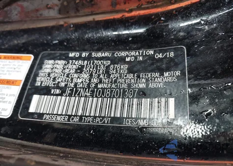 2018 Toyota 86 Gt из США, поврежденный, VIN JF1ZNAE10J8701307